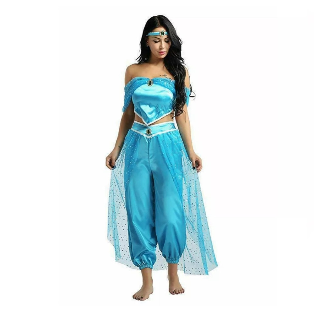 Aladdin Jasmine Princess Cosplay Costume Women Fancy Dress Halloween Party